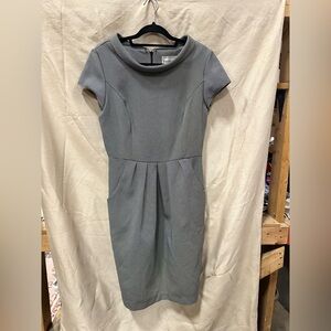 Karin Stevens Gray Sheath Midi Dress with Cowl Neck